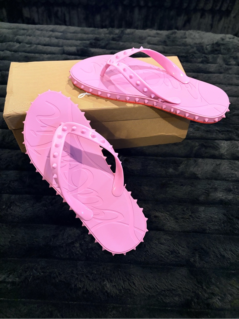 Christian Louboutin Pink Studded Flip Flop Sandals - Size 38 - Picture 4 of 6